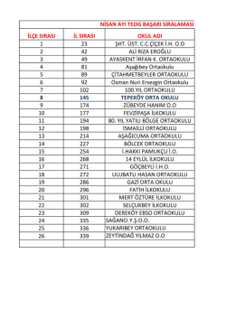 İL&Ccedil;E SIRASI İL SIRASI OKUL ADI 1 23 ŞHT. &Uuml;ST. C.C.&Ccedil;İ&Ccedil;EK İ