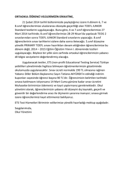 ORTAOKUL &Ouml;ĞRENCİ VELİLERİMİZİN DİKKATİNE, 21 Şubat 2014
