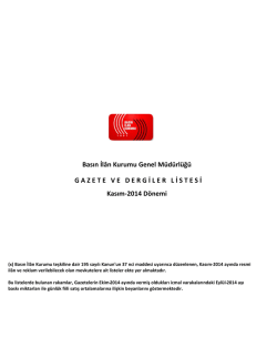 Kasım 2014 Resmi İlan ve Reklam Verilebilecek Mevkuteler