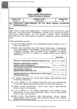 "2013-2014 Editim-Odretim yrlr yaz o{retimi r.lcretleri" kararr gereSince