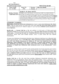 Aralık 2014 Meclis Kararlarını indirmek i&ccedil;in tıklayın