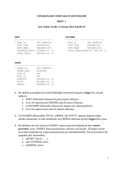 YZM420 İLERİ VERİTABANI SİSTEMLERİ ÖDEV 1 Son Teslim Tarihi