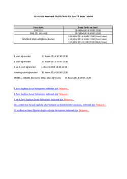 2014-2015 Akademik Yılı Dil Okulu G&uuml;z Yarı Yılı Sınav Takvimi Ders