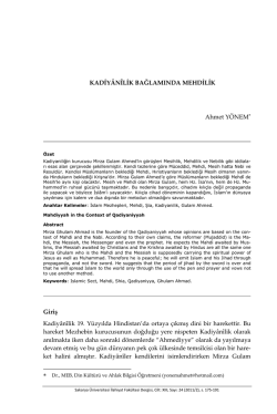 Kadiy&acirc;n&icirc;lik Bağlamında Mehdilik
