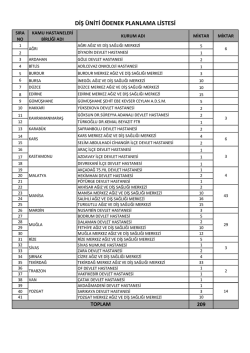 DİŞ &Uuml;NİTİ &Ouml;DENEK PLANLAMA LİSTESİ