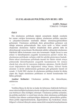 ŞAHİN, Mehmet-ULUSLARARASI POLİTİKANIN RUHU: DİN