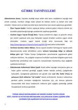 Toprak Su Gübre Tavsiye Verileri