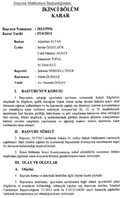 Anayasa Mahkemesinin 15/4/2014 Tarihli ve 2013