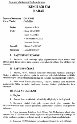 Anayasa Mahkemesinin 20/2/2014 Tarihli ve 2013