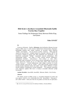 Hitit Kralı ve Krali&ccedil;esi Arasındaki Dikotomik Eşitlik &Uuml;zerine Bazı