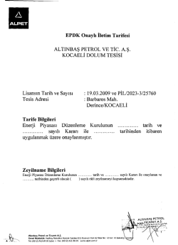 EPDK Onaylı İletim Tarifesi Tarife Bilgileri Zeyilname Bilgileri