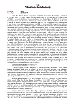 KARAR - Y&uuml;ksek Se&ccedil;im Kurulu Başkanlığı