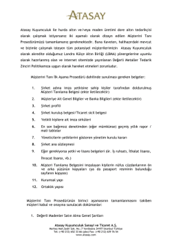 Atasay Kuyumculuk M&uuml;şterini Tanı Bilgi Belgesi