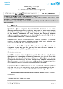 İLGİ: EDU/TURA/2014-A UNICEF T&uuml;rkiye Temsilciliği G&Ouml;REV