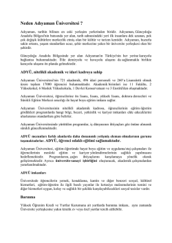 Neden Adıyaman &Uuml;niversitesi ?