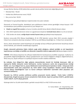 ECB faizleri değiştirmedi, fakat bilan&ccedil;o genişlemesine vurgu yaptı