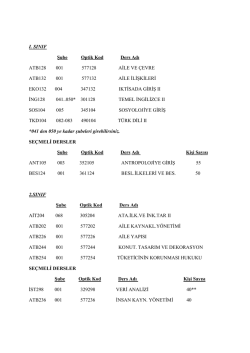 I. SINIF Şube Optik Kod Ders Adı ATB128 001 577128 AİLE VE
