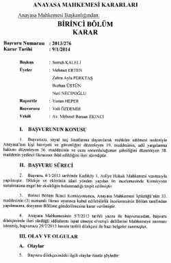 Anayasa Mahkemesinin 9/1/2014 Tarihli ve 2013