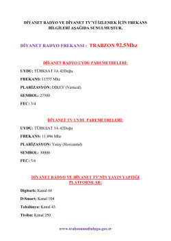 DİYANET RADYO FREKANSI : TRABZON 92.5Mhz