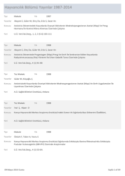 Hayvancılık Araştırmaları Uluslararası Yayınları 1987-2014
