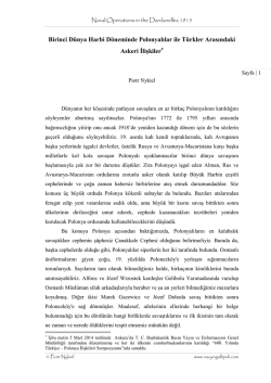 Birinci D&uuml;nya Harbi D&ouml;neminde Polonyalılar ile T&uuml;rkler Arasındaki