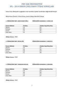 FMV IŞIK &Uuml;NİVERSİTESİ SFL - 2014 ERKEN &Ccedil;IKIŞ SINAVI İTİRAZ