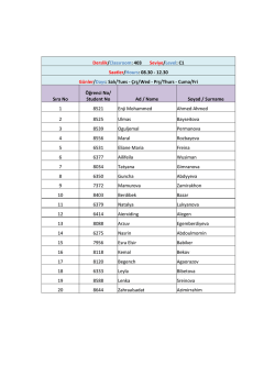 Derslik/Classroom: 403 Seviye/Level: C1 Saatler/Hours: 08.30