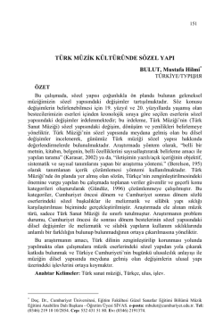 BULUT, Mustafa Hilmi-T&Uuml;RK M&Uuml;ZİK K&Uuml;LT&Uuml;R&Uuml;NDE S&Ouml;ZEL