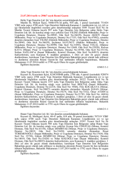 21.07.2014 tarih ve 29067 sayılı Resmi Gazete Helin Yapı Denetim