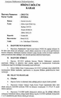 Anayasa Mahkemesinin 8/5/2014 Tarihli ve 2013