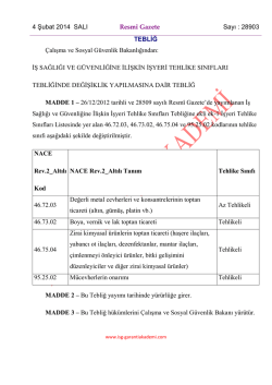 İş Sağlığı ve G&uuml;venliğine İlişkin İşyeri Tehlikeli Sınıfları Tebliğinde