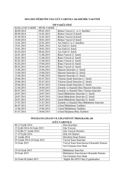 2014-2015 &Ouml;ĞRETİM YILI G&Uuml;Z YARIYILI AKADEMİK TAKVİMİ TIP