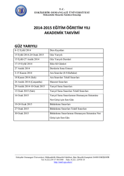 2014-2015 EĞİTİM &Ouml;ĞRETİM YILI AKADEMİK TAKVİMİ G&Uuml;Z