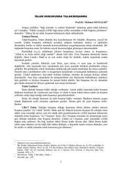 İSLAM HUKUKUNDA TALAK/BOŞANMA Prof.Dr. Mehmet