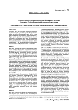 Tramadole bağlı gelişen depresyon: İki olgunun