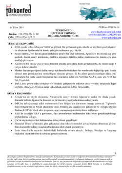 Haftalık Ekonomi Değerlendirme Raporu &ndash; 14.10.2014
