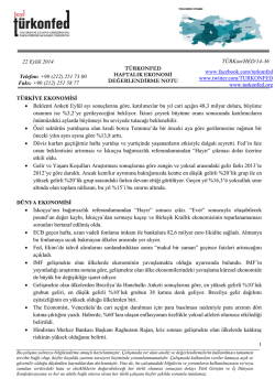 Haftalık Ekonomi Değerlendirme Raporu &ndash; 22.09.2014
