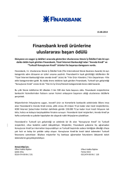 Finansbank kredi &uuml;r&uuml;nlerine uluslararası başarı &ouml;d&uuml;l&uuml;