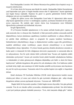 &Ouml;zel Dar&uuml;şşafaka Lisesinin 140. D&ouml;nem Mezuniyet hoş geldiniz