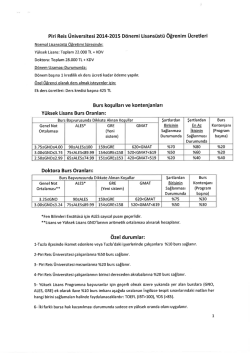 Piri Reis &Uuml;niversitesi 2014-2015 D&ouml;nemi Lisans&uuml;st&uuml; &Ouml;ğrenim &Uuml;cretleri