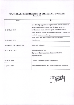 ADANA İLİ AİLE HEKİMLİĞİ 201511. EK YERLEŞTİRME UYGULAMA