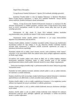 Avrupa Konseyi İstanbul S&ouml;zleşmesi İle İlgili Basın A&ccedil;ıklaması