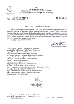 Sayı : 15196423-4.31/ ((&iacute;qj - Hatay Kamu Hastaneleri Birliği Genel