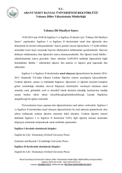 T.C. ABANT İZZET BAYSAL &Uuml;NİVERSİTESİ REKT&Ouml;RL&Uuml;Ğ&Uuml; Yabancı