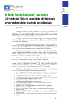 2014 Y&Auml;&plusmn;l&Auml;&plusmn;nda &Auml;&deg;&Aring;&Yuml; Tefti&Aring;&Yuml; Kurulunun Programl&Auml;&plusmn; Tefti&Aring;&Yuml;leri