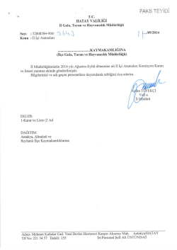 FAKS TEYIDİ - Hatay İl Gıda Tarım ve Hayvancılık Müdürlüğü