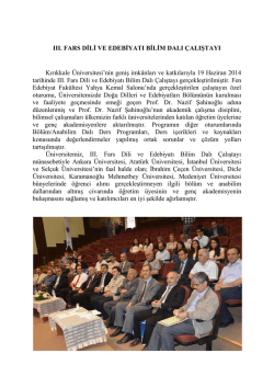 III. FARS DİLİ VE EDEBİYATI BİLİM DALI &Ccedil;ALIŞTAYI