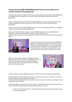 Avrupa Çimento Birliği (CEMBUREAU) Genel Kurulu 19 yıl Aradan