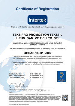 Certificate of Registration - Teks-Pro Promosyon Tekstil &Uuml;r&uuml;nleri San