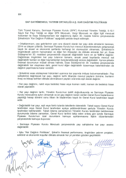 SAFGYO Kar Dağıtım Politikası